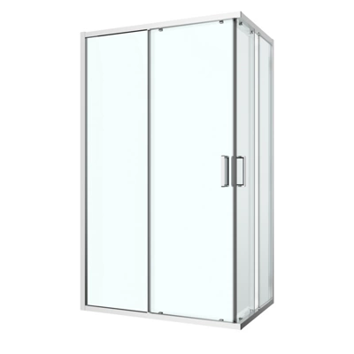 GoodHome Ledava Framed Clear Glass Chrome Effect Rectangular Shower Enclosure - Corner Entry Double Sliding Door (W)80Cm (D)120Cm