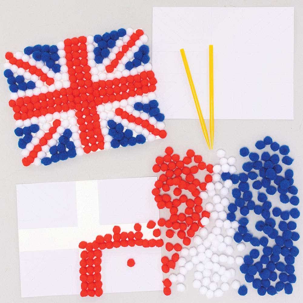 Baker Ross Union Jack Pom Pom Art Kits (Pack of 3)