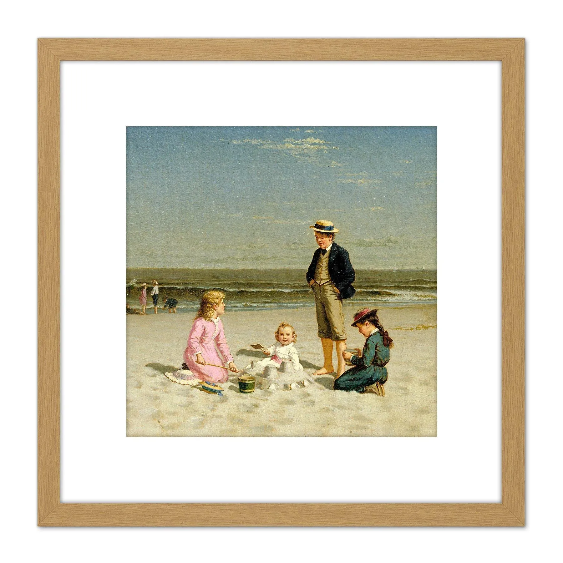 Artery8 Carr Children Playing On The Beach 1879 Painting 8X8 Inch Square Wooden Framed Wall Art Print Picture with Mount