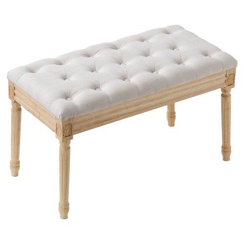  Upholstered Bench, 16"W Ottoman Bench, End of Bed Bench with Foam Padded Cushion and Rubberwood Legs, Tufted Footrest Stool Entryway Bench for D