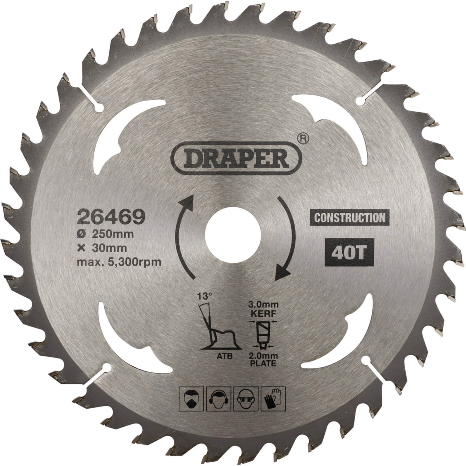Draper 26469 TCT Construction Circular Saw Blade 250 x 30mm 40T