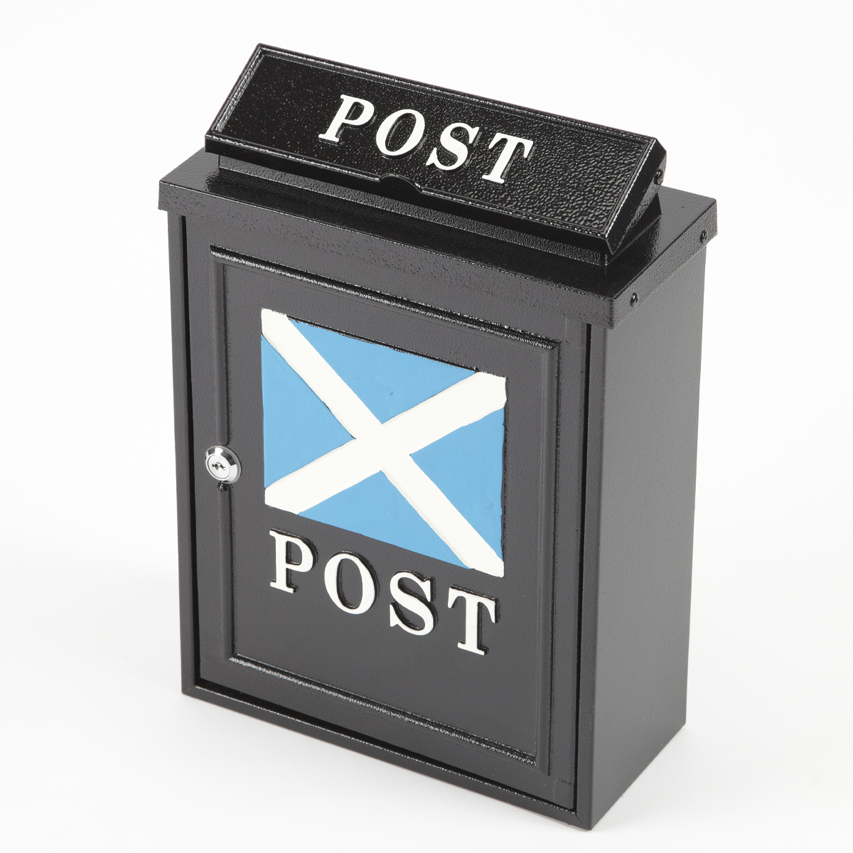 Arboria Cast Aluminium Post Box, Black - Scottish Flag