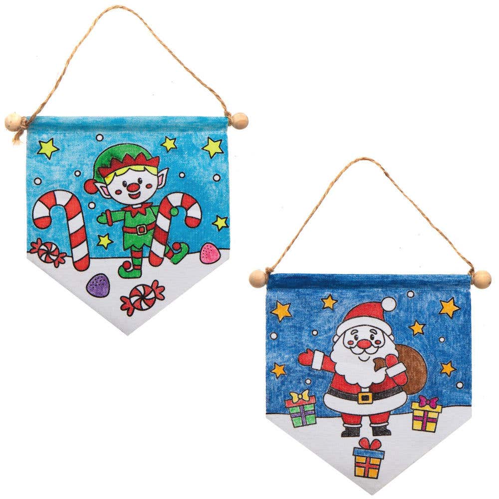 Baker Ross Christmas Colour-in Fabric Banners (Pack of 3)