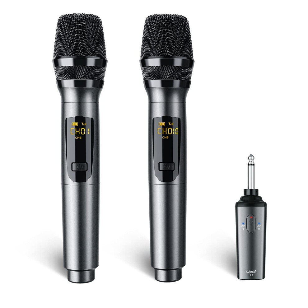 LEKATO Rechargeable Wireless Microphone, Dual Wireless Microphones Metal Cordless Handheld Professional Singing Microphones Set Karaoke Mic for Singing