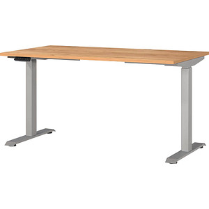 Germania Height-Adjustable Desk - Oak and Silver, none