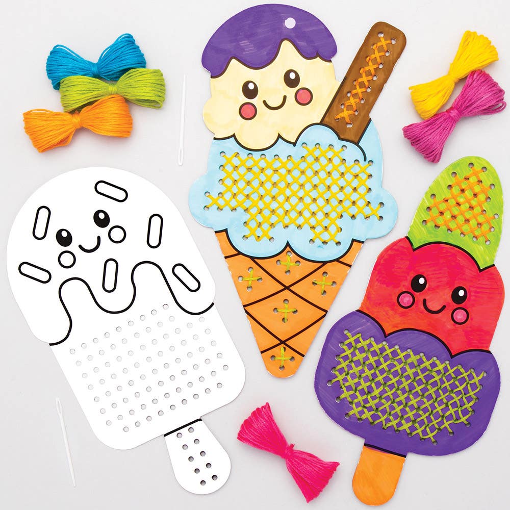 Baker Ross Cross Stitch Ice Creams - 5 Cross Stitch Kits For Kids. Ice Cream Crafts. Size 20x11cm.