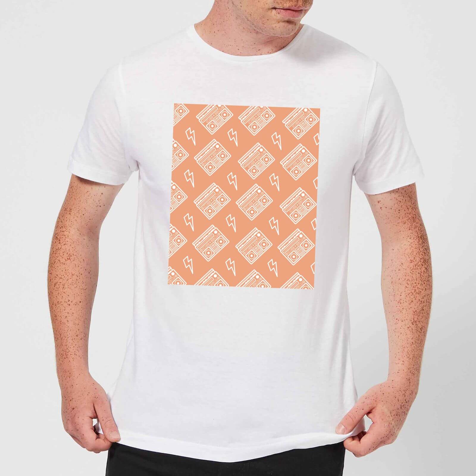 By IWOOT Boombox Pattern Orange Men's T-Shirt - White - XXL - White | adult
