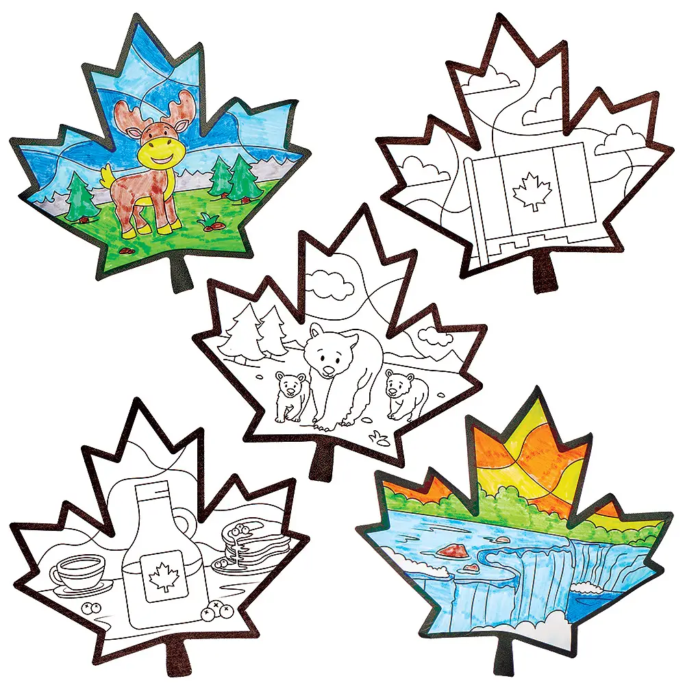Baker Ross Canada Colour-In Window Decorations (Pack of 20) 10 Assorted Designs, 19cm x 18cm, Vellum Paper