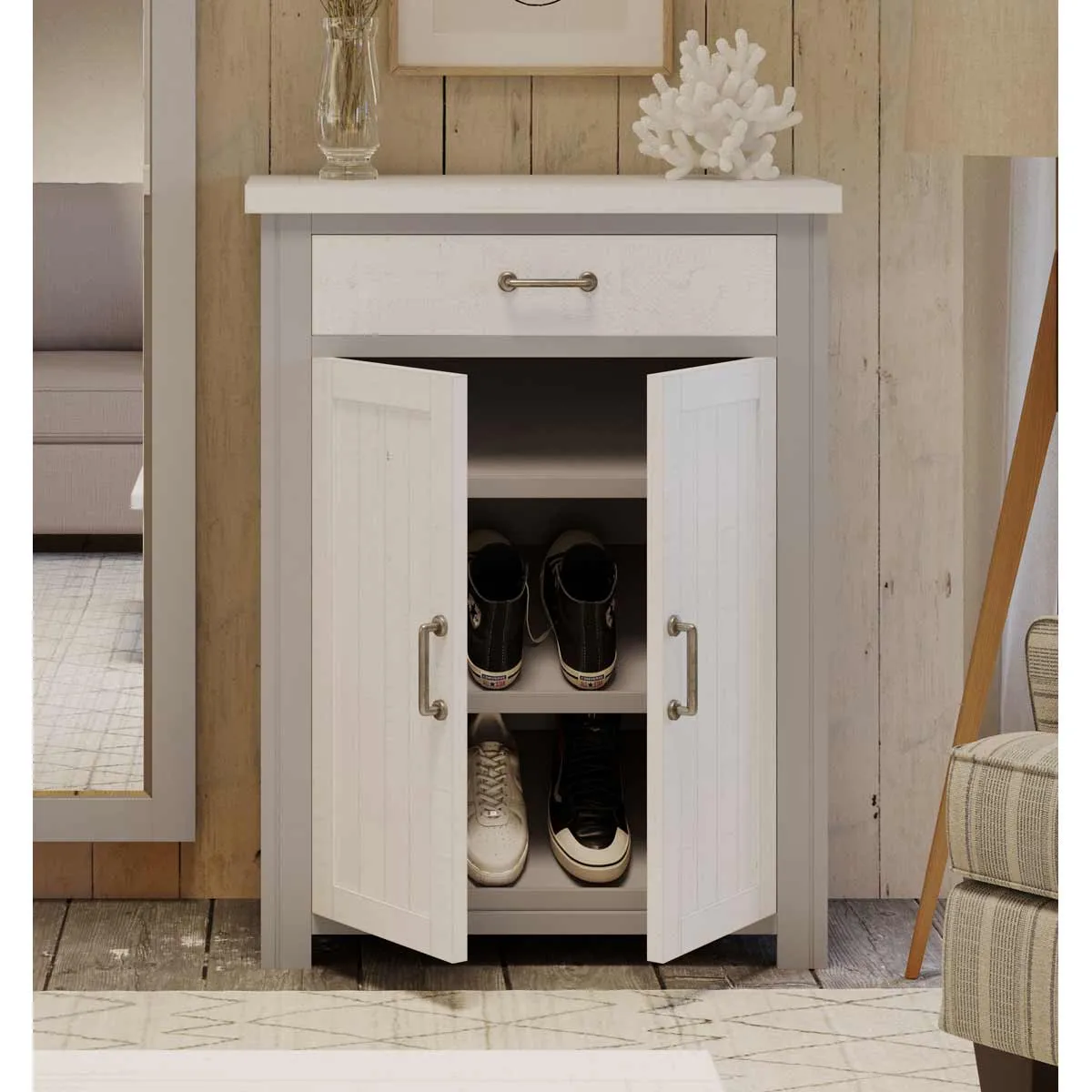 Greystone - Shoe Storage Cupboard With Drawer - Grey
