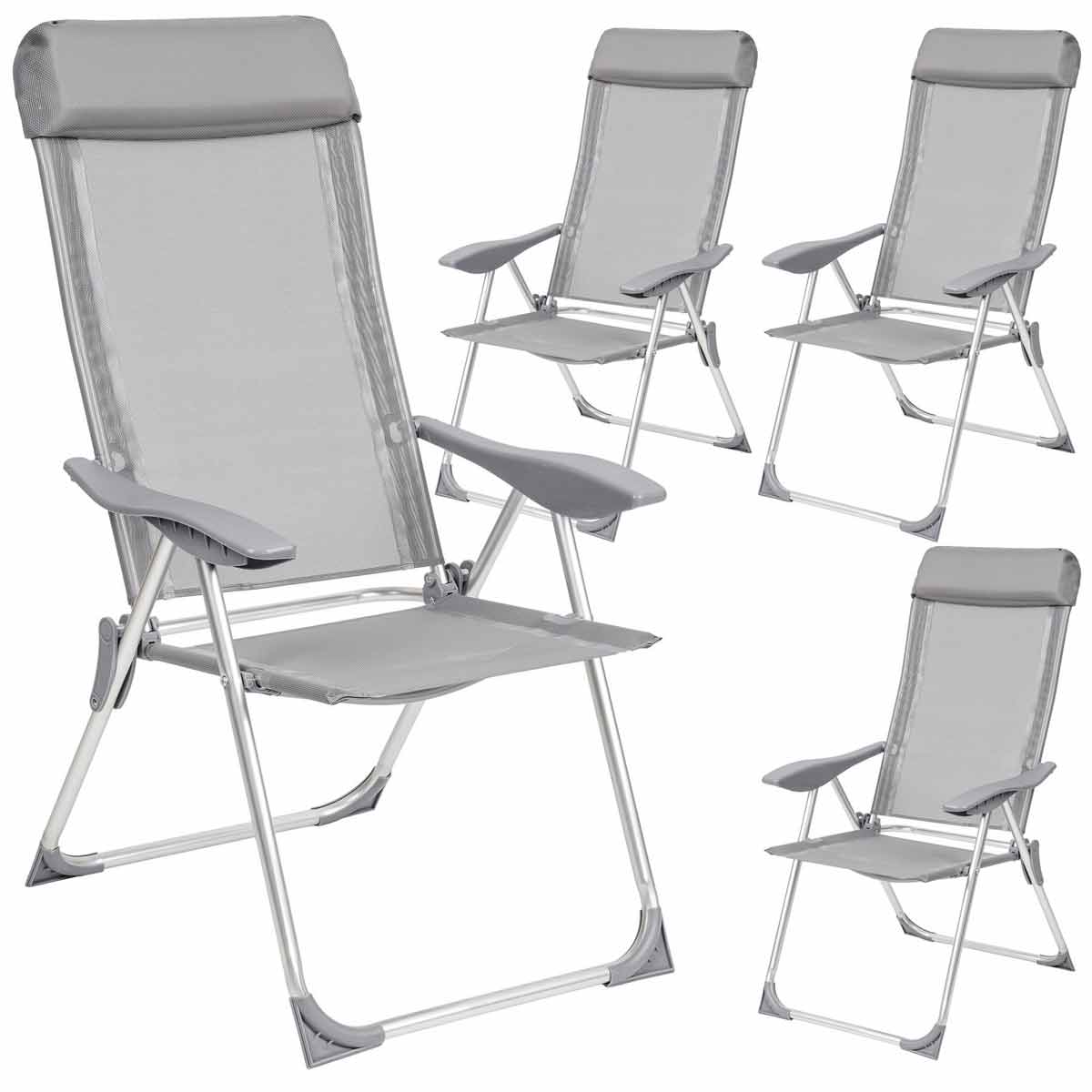TecTake 4 aluminium garden chairs with headrest - reclining garden chairs, garden recliners, outdoor chairs - grey