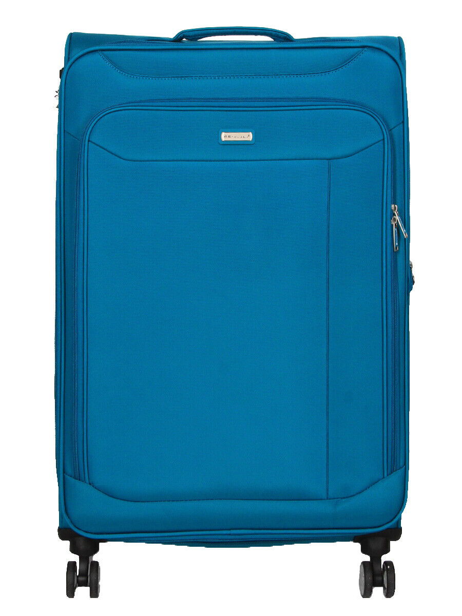 Infinity Leather Unisex Lightweight Suitcase 4 Wheel Luggage Travel Cabin TSA Soft Bag - Teal - Size Large