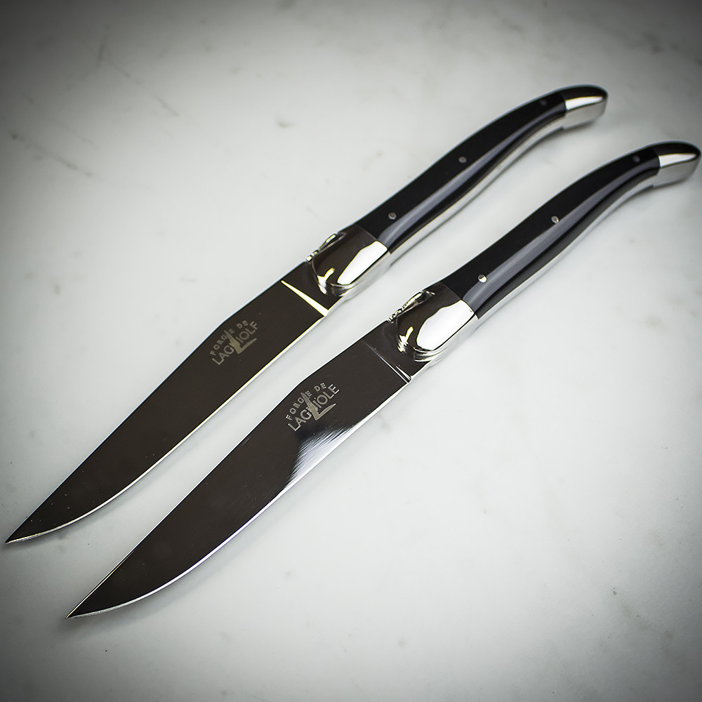 Forge De Laguiole 2 Steak Knives - Black Handle