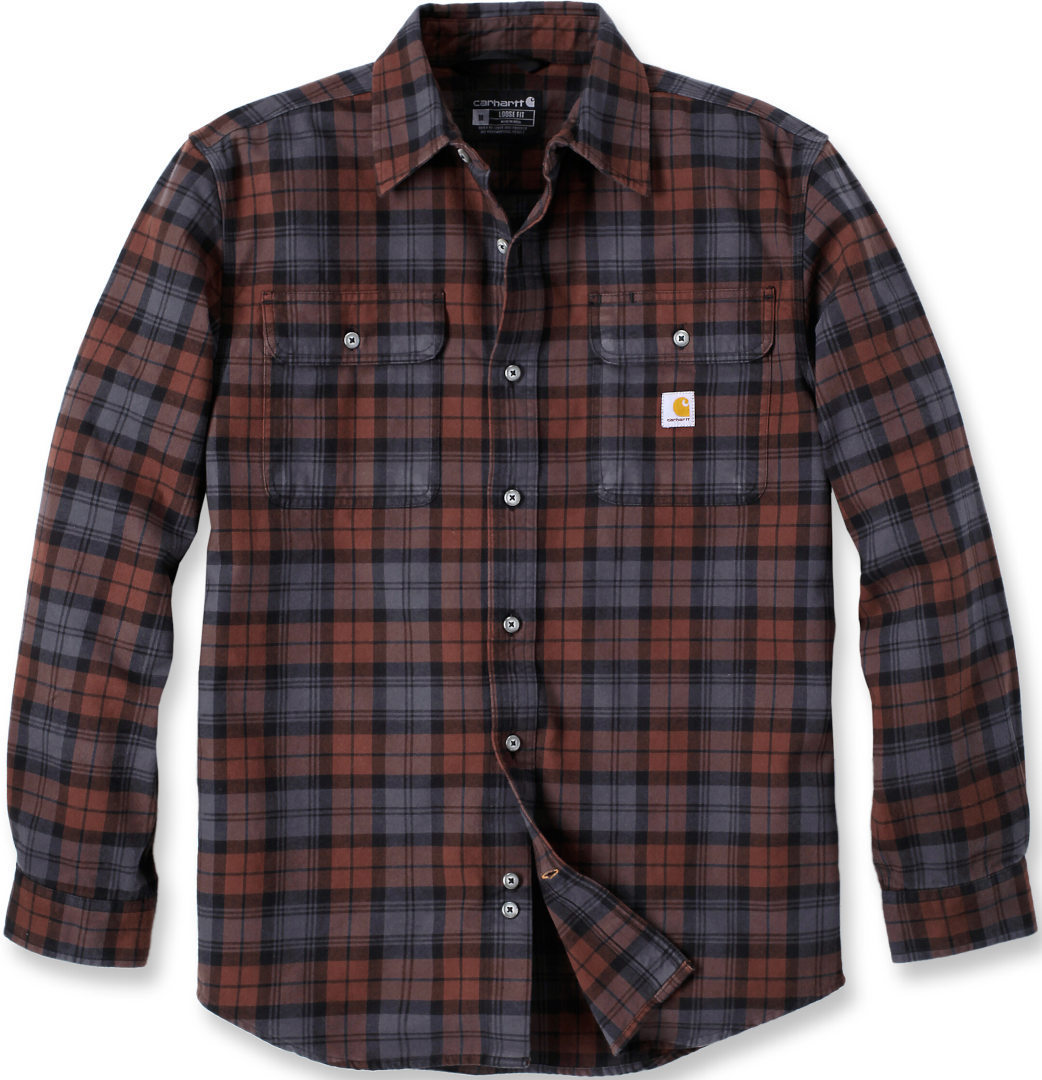 Carhartt WIP Loose Fit Heavyweight Flannel Long Sleeved Plaid Shirt Mocha S