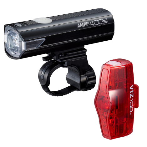 Cateye Ampp 400s / Vis 100 Usb Rechargeable Bike Light Set - Black / Light Set / Rechargeable