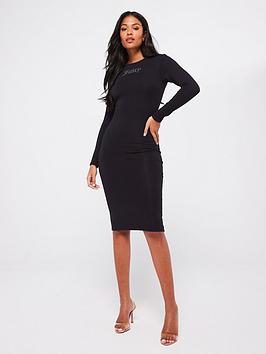 Juicy Couture Dizzie Diamante Logo Jersey Midi Dress - Black, Black, Size M, Women