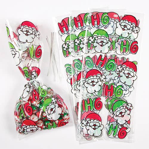 Baker Ross Christmas Cellophane Bags - 20 Small Santa Gift Bags. Ideal to put sweets & small toys In. Bag size 125mm x 290mm