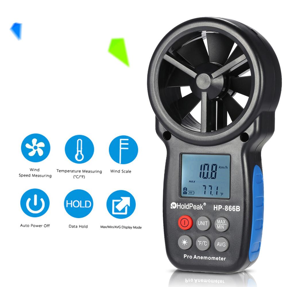 TOMTOP JMS Hp-866b Lcd Digital Anemometer Wind Speed Air Temp Tester New Holdpeak Hp-866b Black