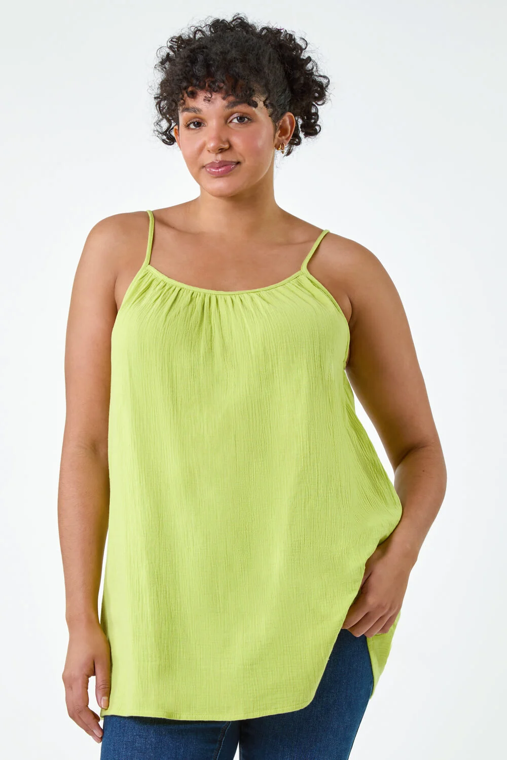 Womens Cotton Cami Top - Lime Green - Size UK 30-32