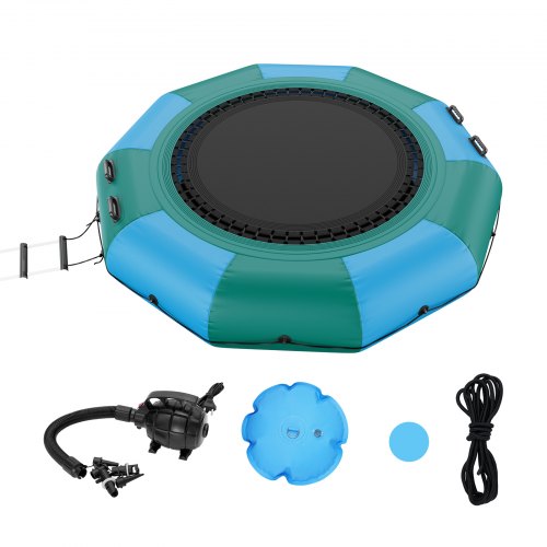  Inflatable Water Bouncer, 10ft Recreational Water Trampoline, Portable Bounce Swim Platform with 3-Step Ladder & Electric Air Pump, Kids Adults