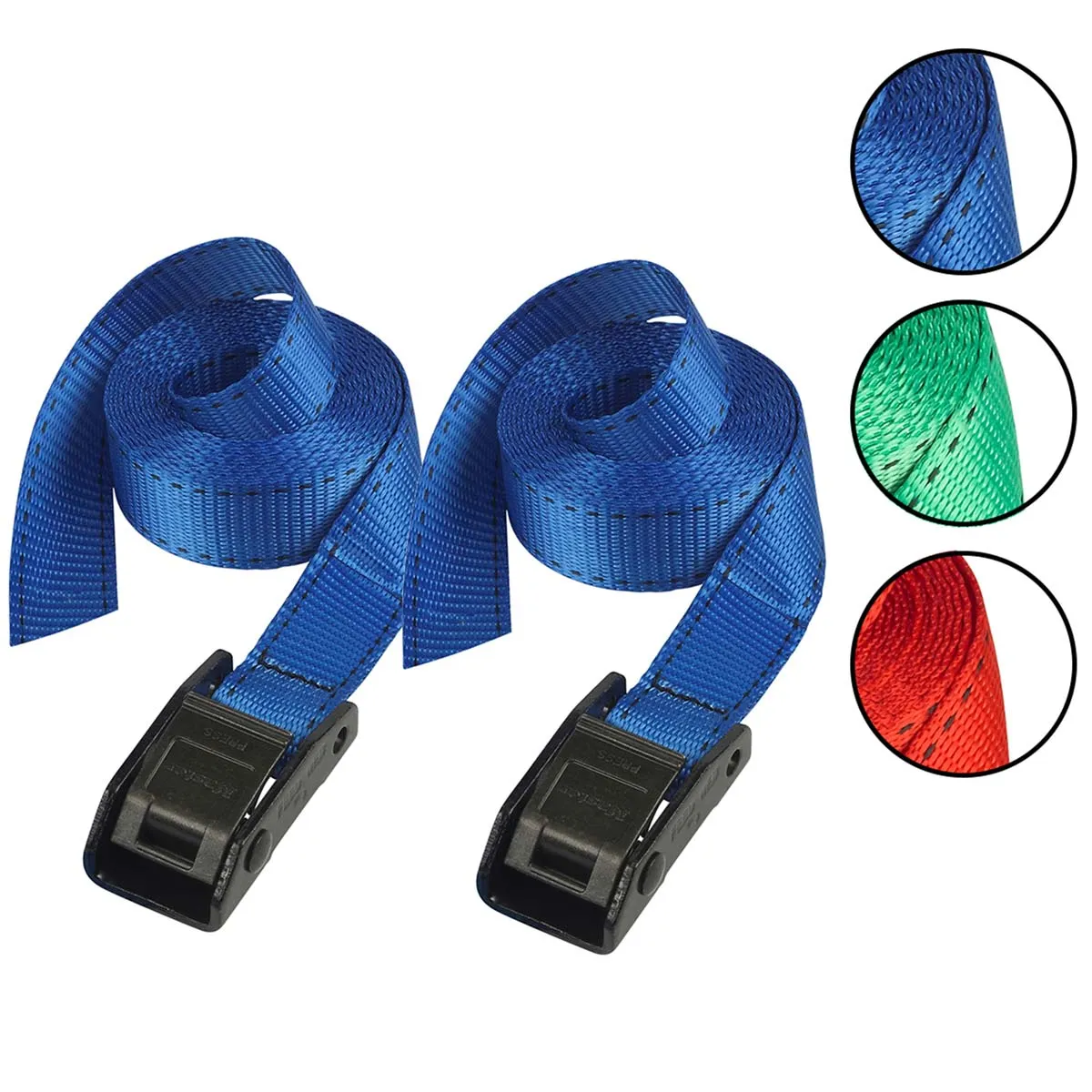 Master Lock MLK3379ECOL Lashing Straps with Metal Buckle Coloured 5m 150kg 2 Piece