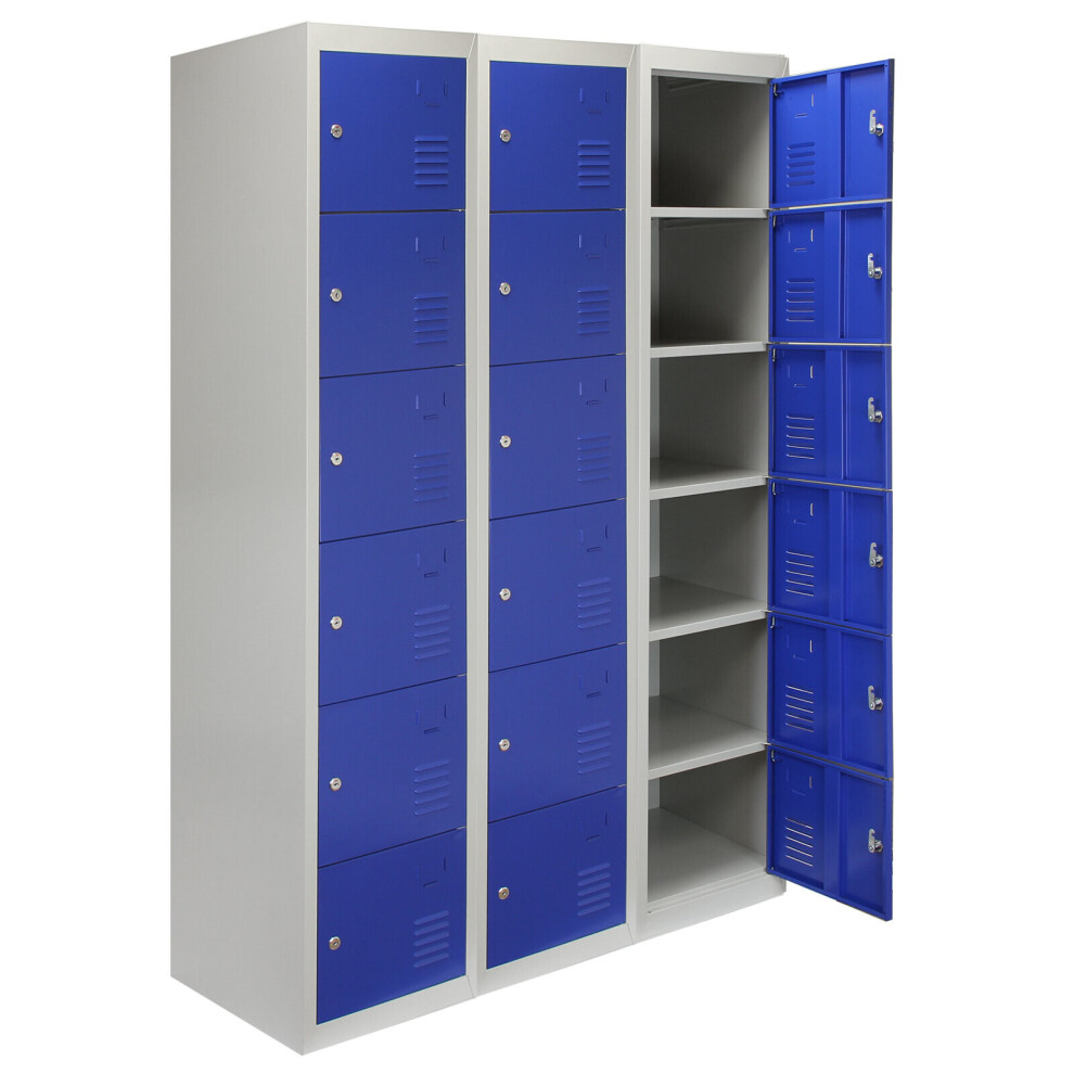 MonsterShop 3 x Metal Storage Lockers Six Doors Blue Flatpack