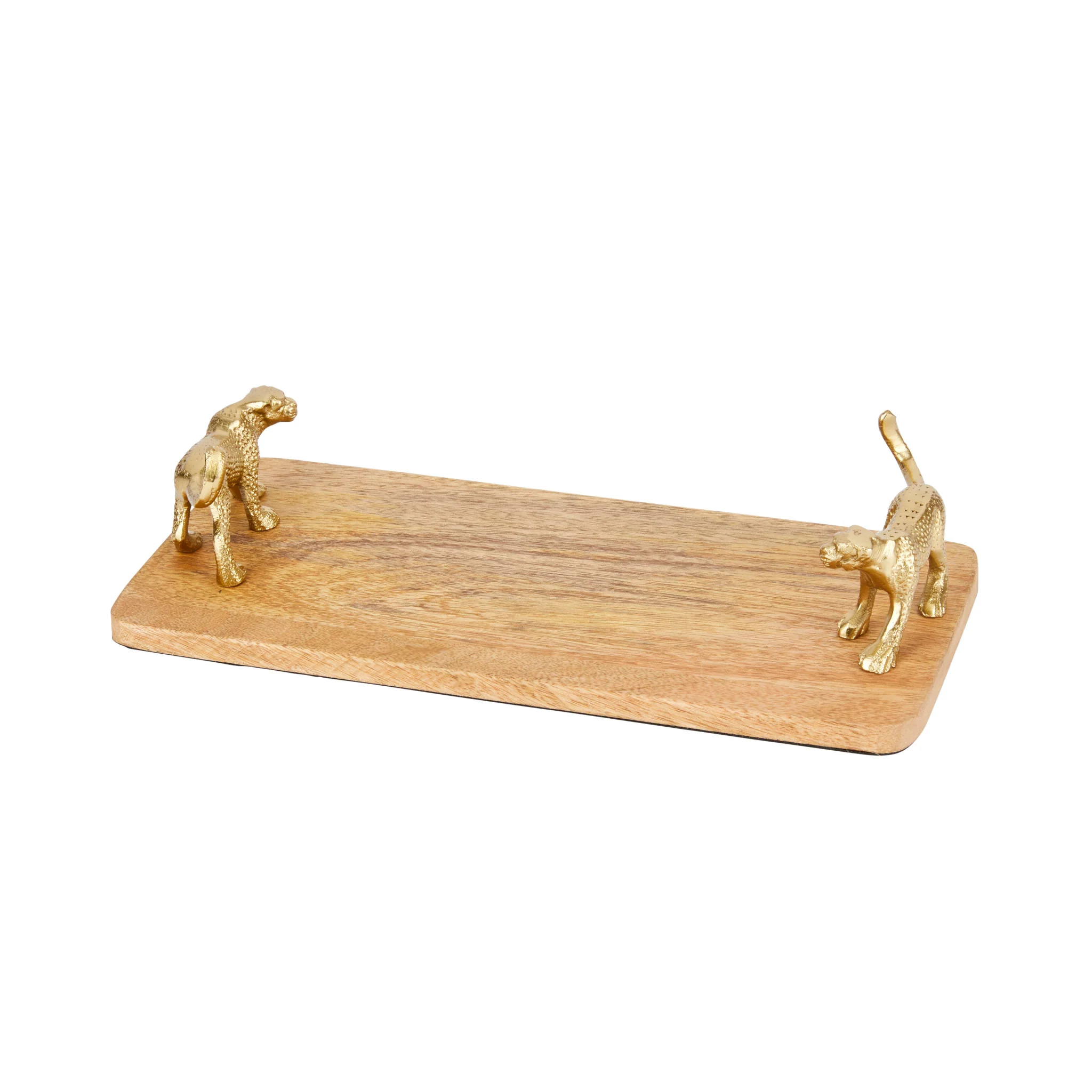 Artesa Mango Wood Rectangular Serving Platter with Leopard Handles|light brown