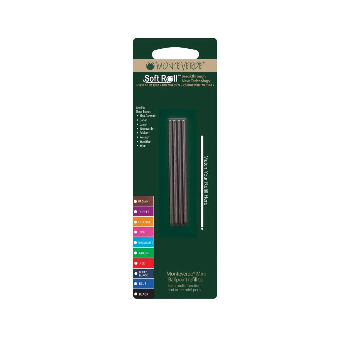 Monteverde D1 Mini Ballpoint Pen Refills, Medium Nib, Black Ink (Pack of 4)