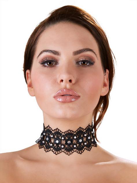 Cottelli Collection Cottelli Black Lace Rhinestone Choker