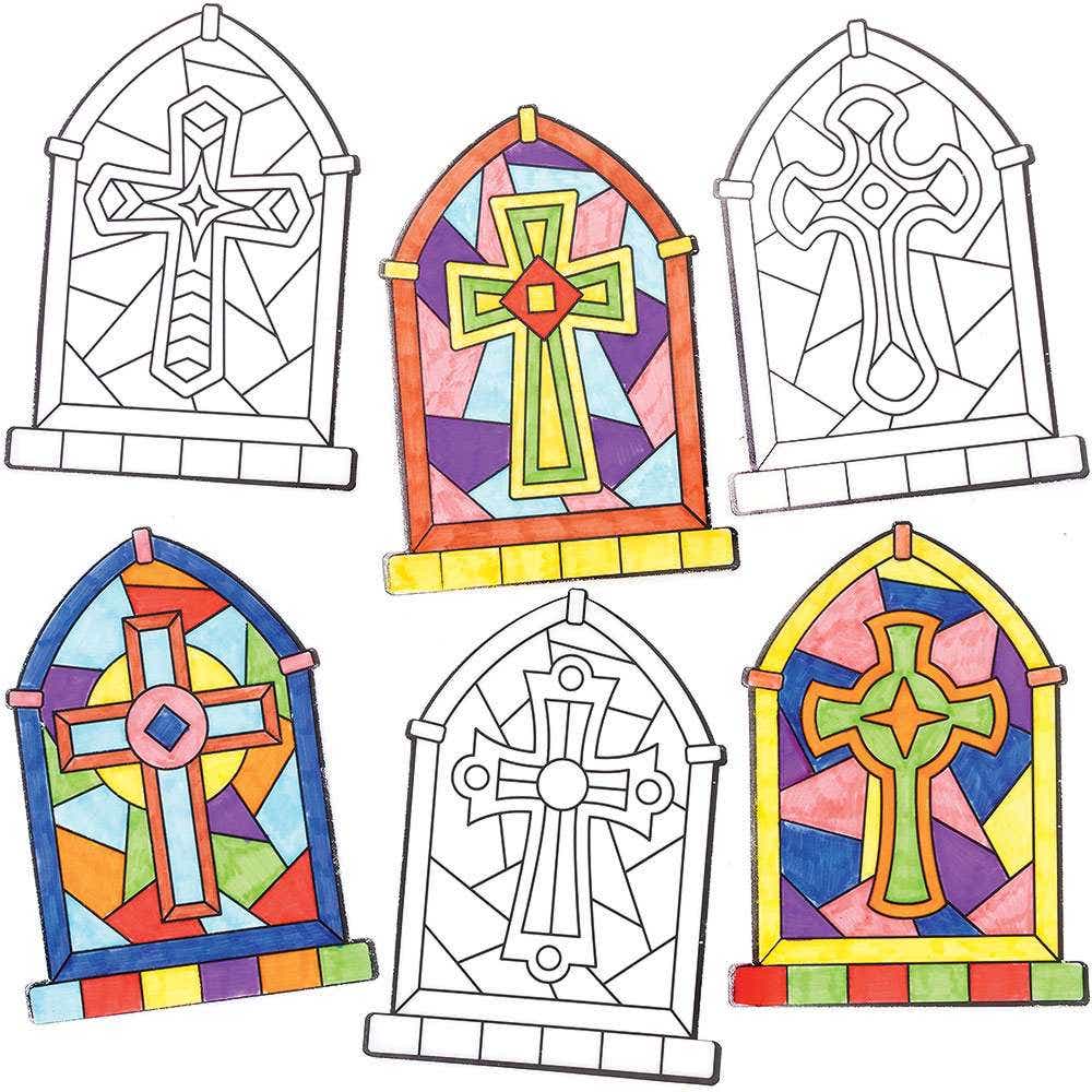 Baker Ross Cross Colour-in Window Decorations (Pack of 18)