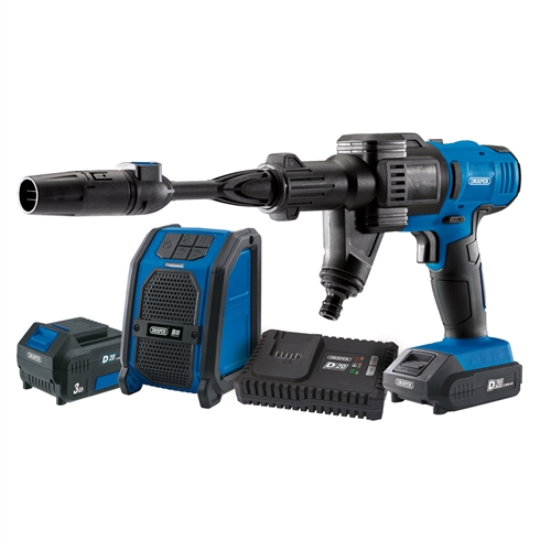  D20 20V Pressure Washer, D20 20V Wireless Speaker, 1 x 2.0Ah, 1 x 3.0Ah, 1 x Fast Charger