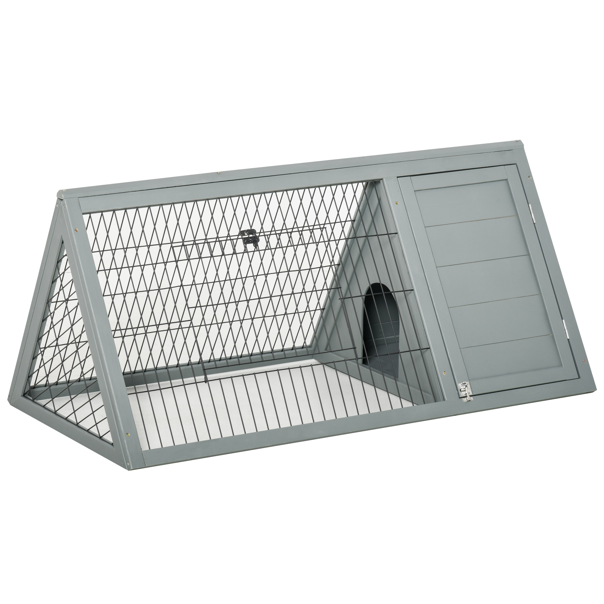 PawHut Weather Resistant Rabbit Hutch with Ramp gray