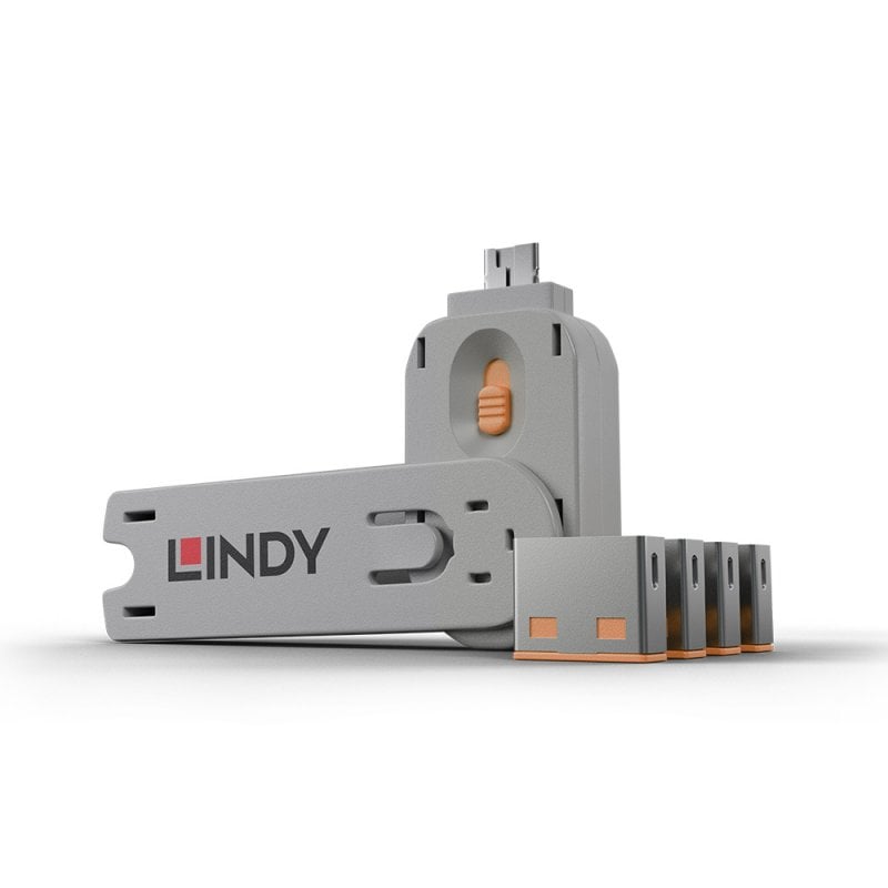 LINDY USB Port Blocker - Pack of 4, Colour Code: Orange