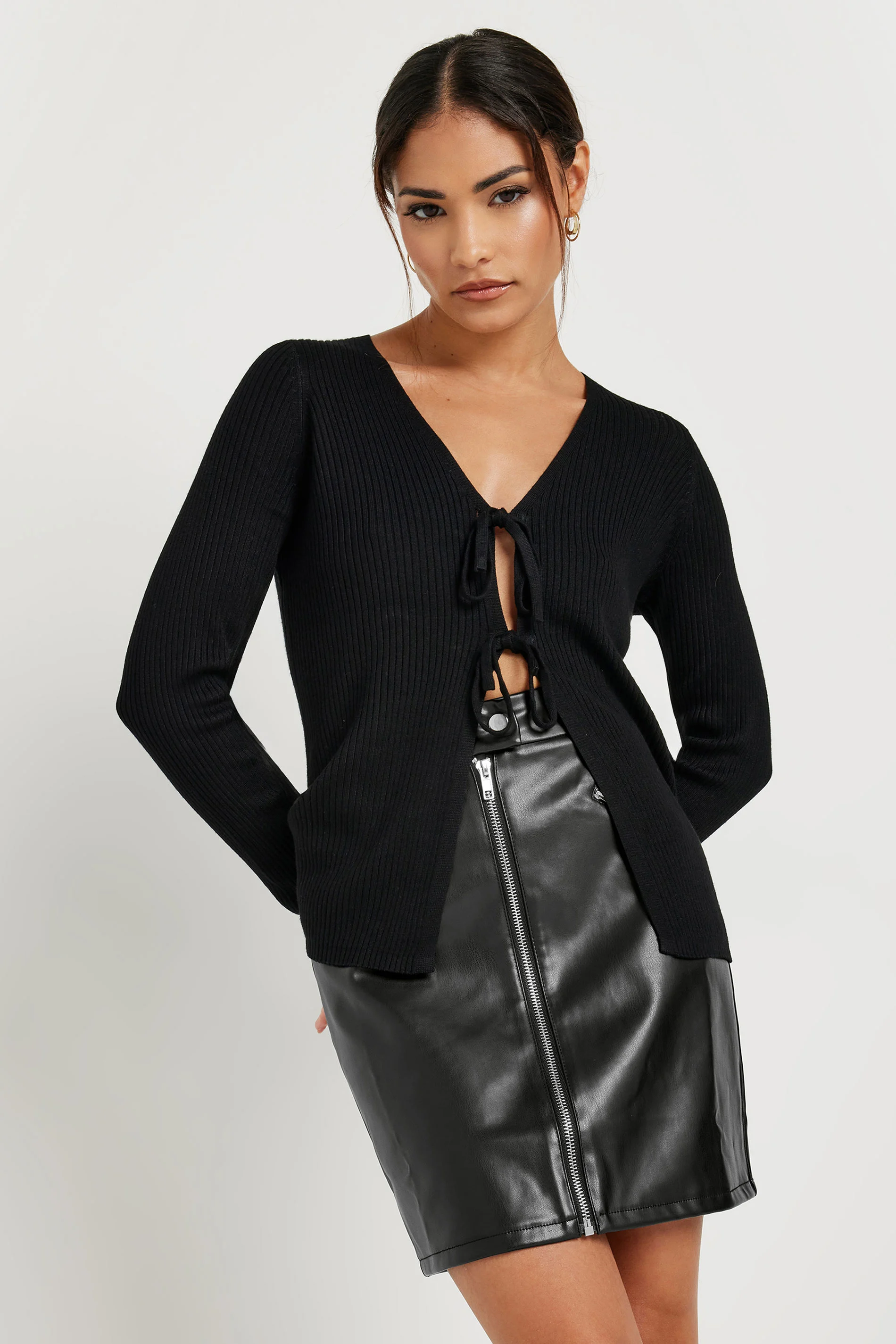 PixieGirl Black Faux Leather Zip Front Mini Skirt 12 | Petite Women's Mini Skirts