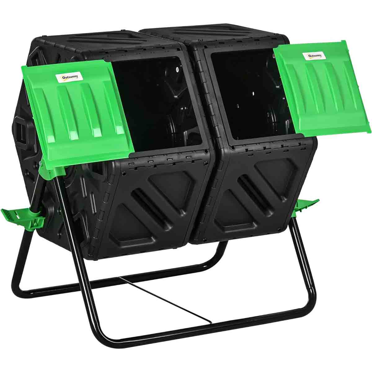 Outsunny Dual Chamber Garden Compost Bin, 130L Rotating Composter, Compost Maker with Ventilation Openings and Steel Legs