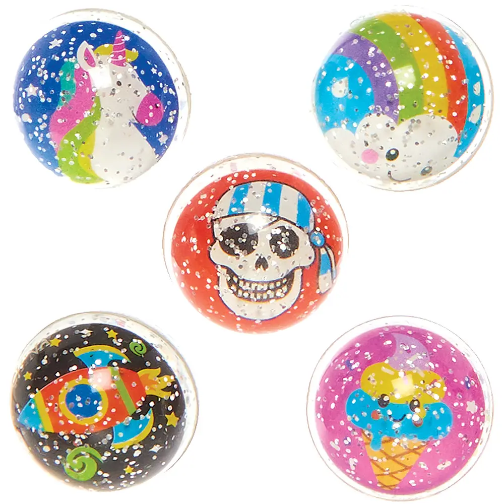 Baker Ross Glitter Bouncy Balls Assortment (Pack of 10) 30mm Diameter, Rubber, 10 Assorted Designs
