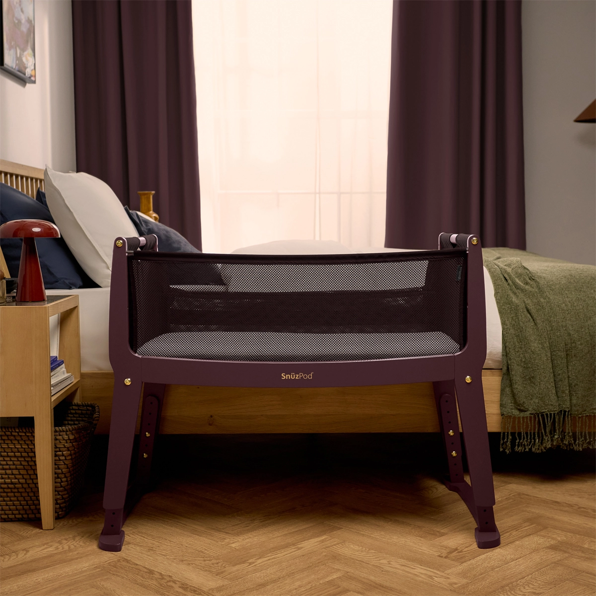 Pod Studio Bedside Crib - Rome Burgundy