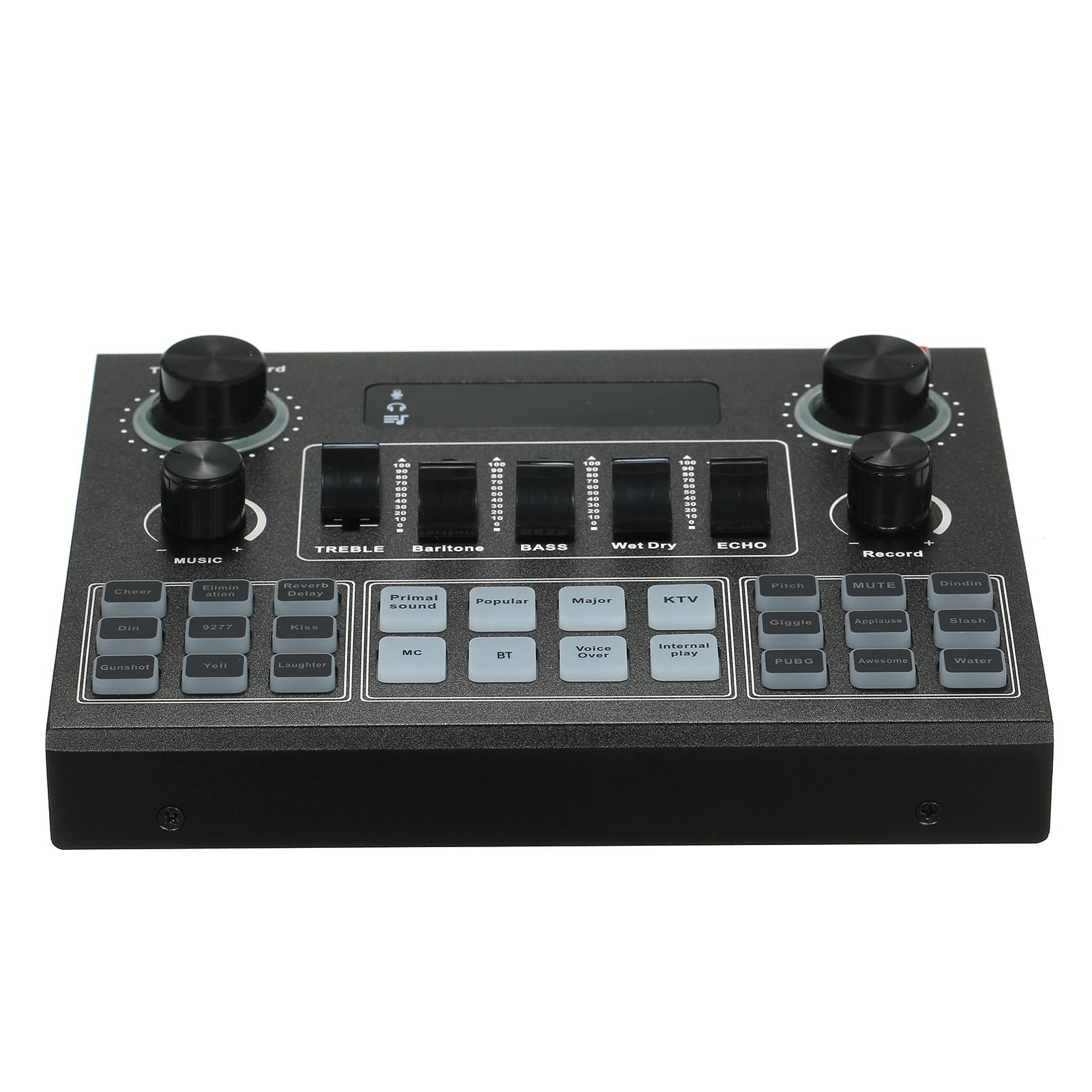 TOMTOP JMS V9 Live Sound Card BT Accompaniment Audio Mixer with Sound Effects Broadcasting Recording Network black