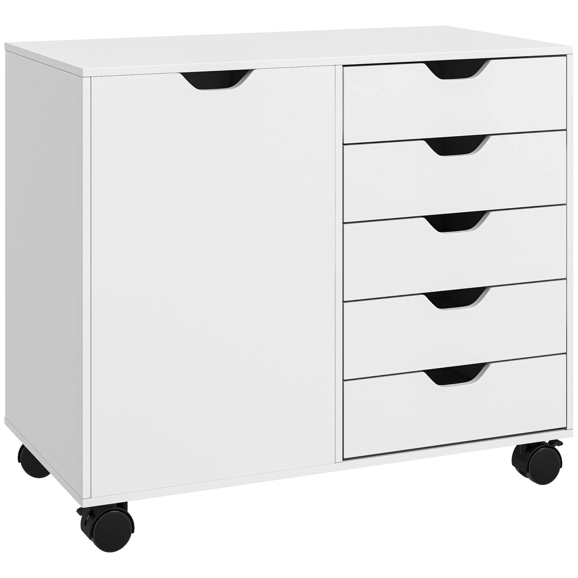Homcom Modern Mobile 5-drawer Cabinet W&#47; Door&#44; Office Storage Cabinet White