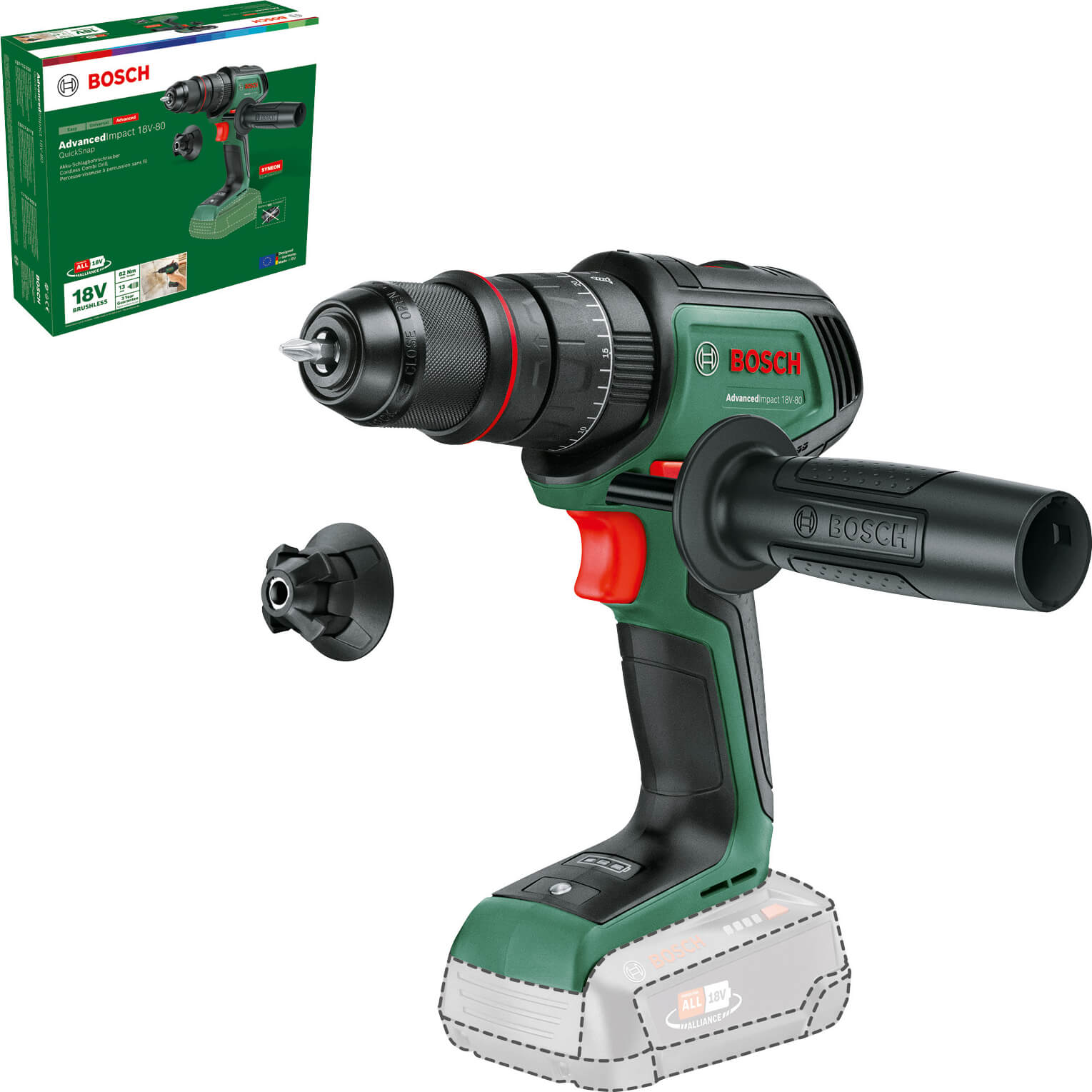 BOSCH HOME AND GARDEN Bosch Advancedimpact 18v-80 P4a 18v Cordless Combi Drill No Batteries No Charger No Case