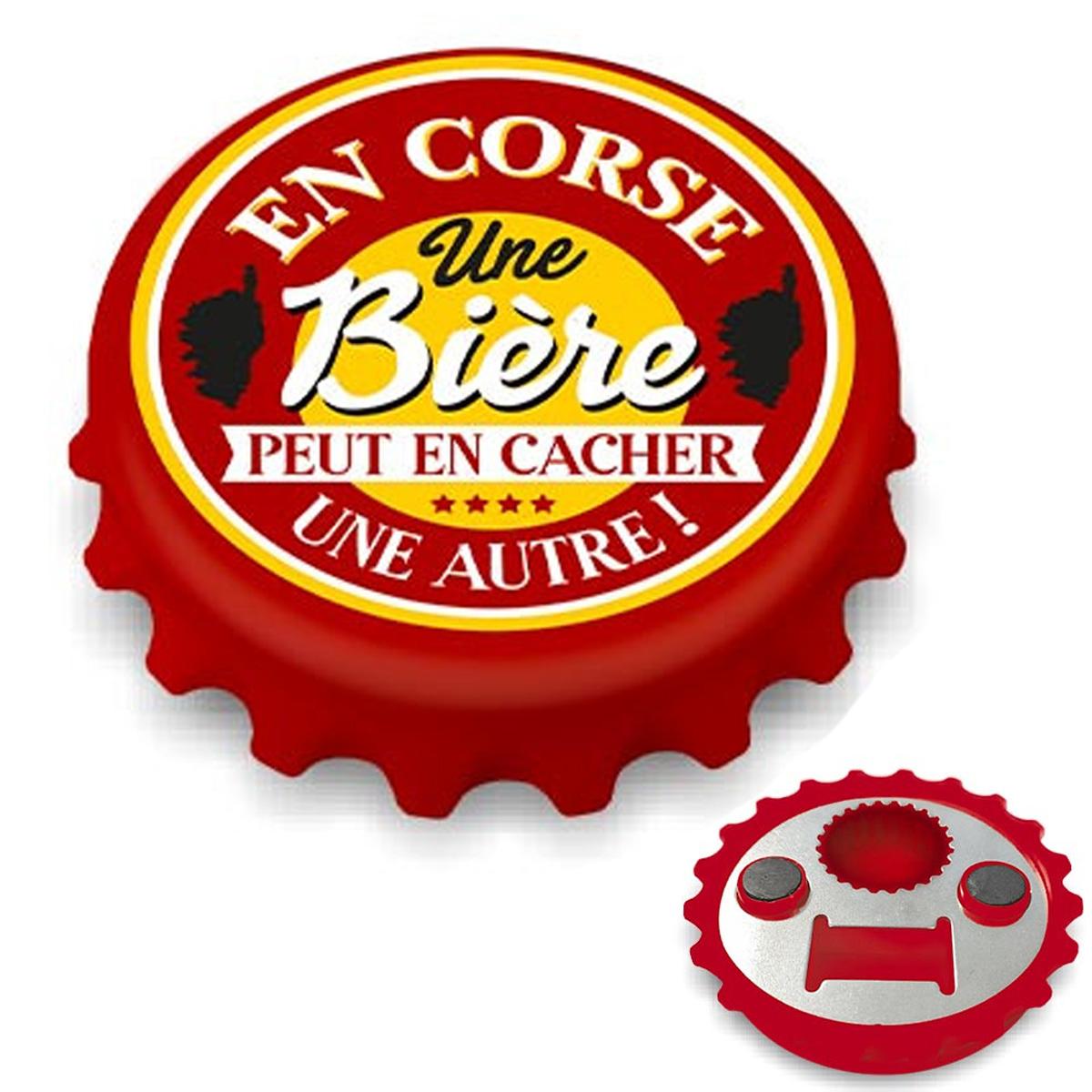 [A2219] - Humorous magnetic bottle opener 'Corsica' red yellow (In Corsica, one beer can hide another! ) - 80x15mm red