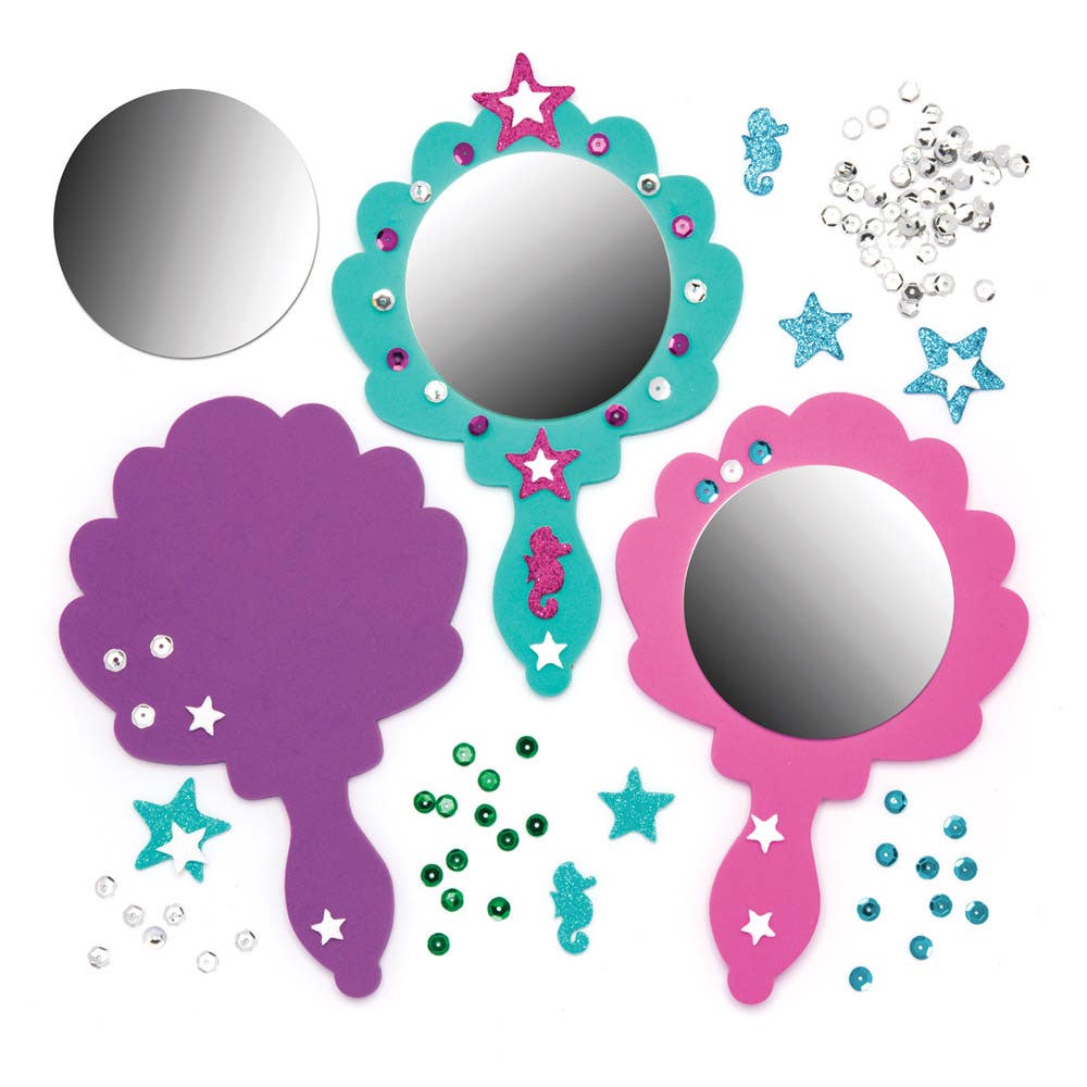 Baker Ross Mermaid Mirrors For Kids - 4 Craft Mirror Kits. Make Your Own Mirror. Size 19cm.