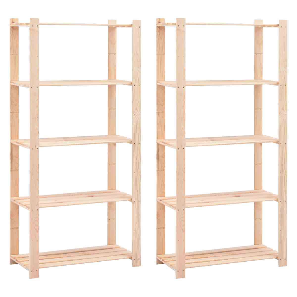 VidaXL 5-Tier Storage Racks 2 pcs 80x38x170 cm Solid Pinewood 250 kg