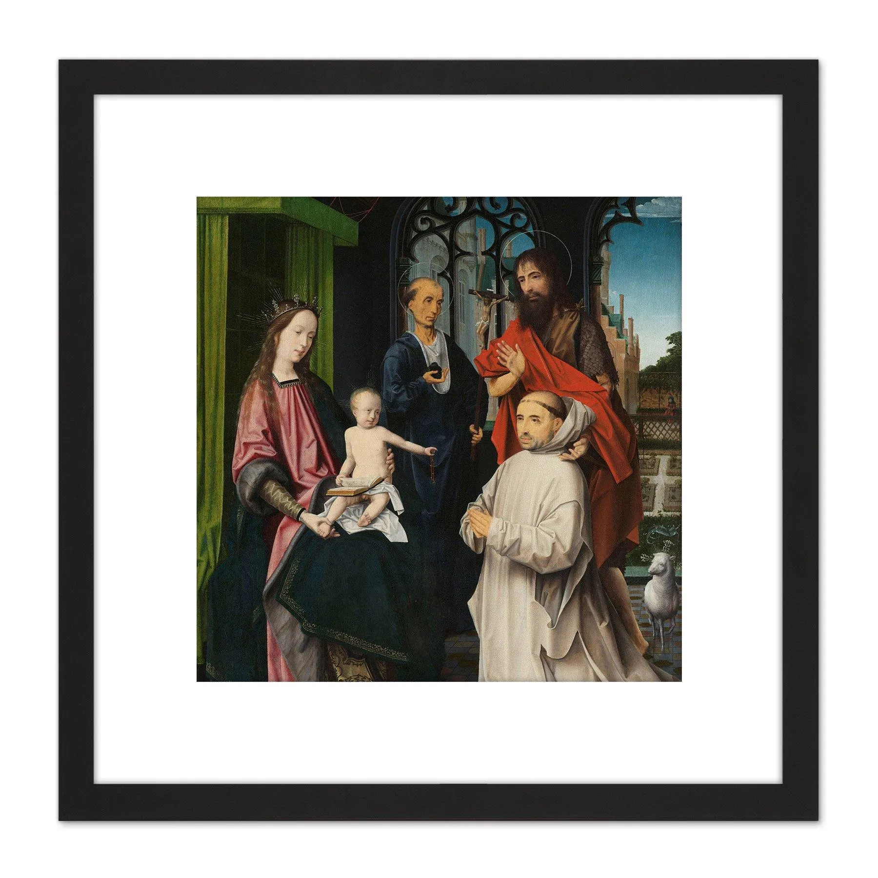 Artery8 Provoost Virgin Child Enthroned Saints Jerome John 8X8 Inch Square Wooden Framed Wall Art Print Picture with Mount
