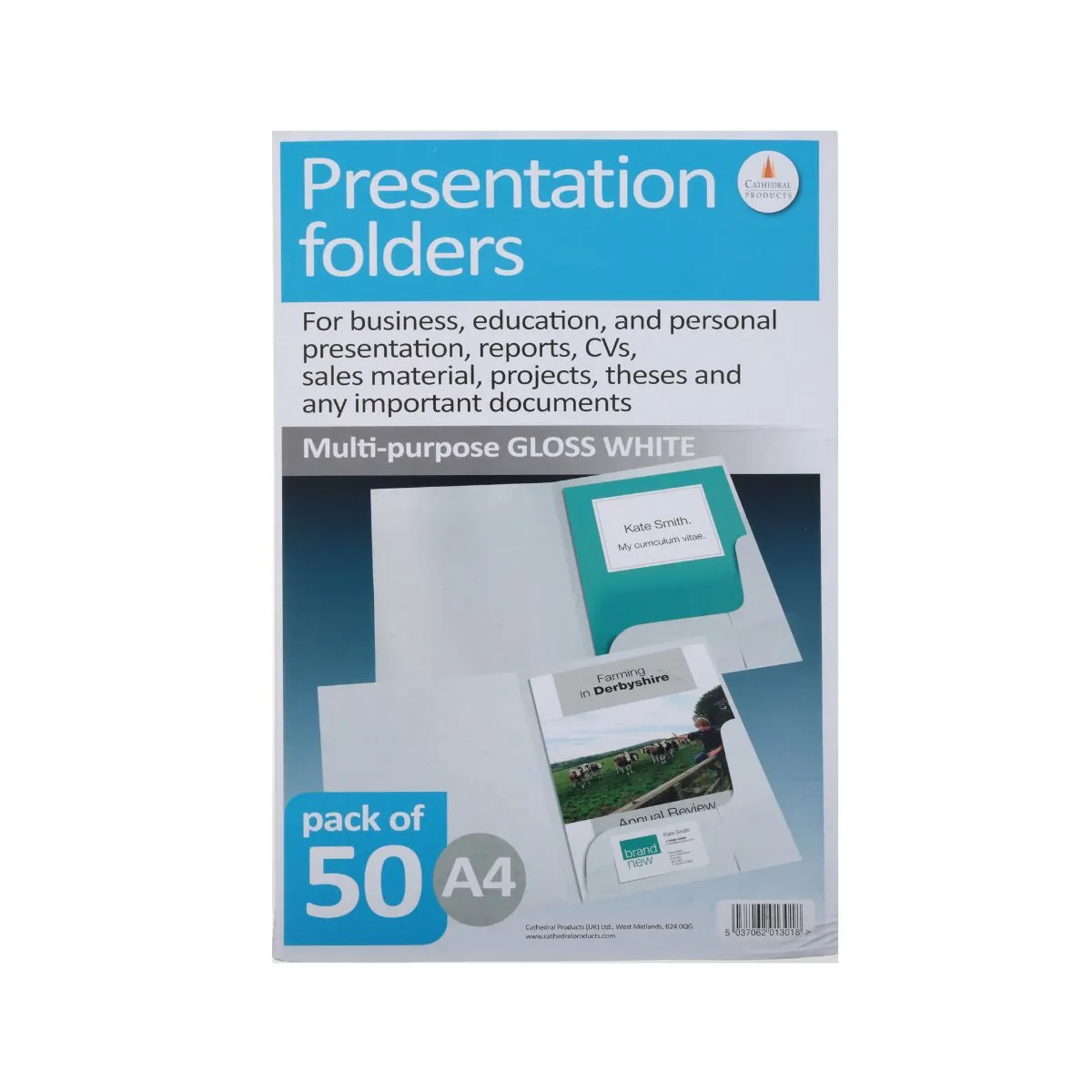 Corporate Presentation Folders A4 Gloss Pack of 50, White Gloss