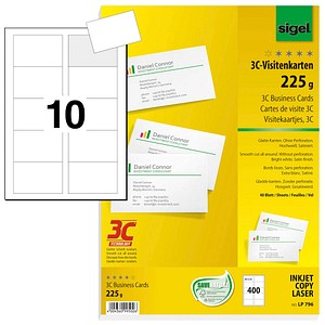 Sigel LP796 Business Cards 85 x 55 mm 225 gsm White Pack of 400