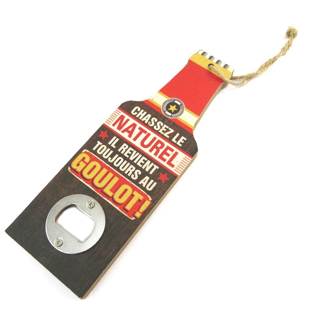  [P8829] - Humorous wooden bottle opener 'Bouteille' (Chase the natural, it comes back to the neck!) - 20x7 cm brown