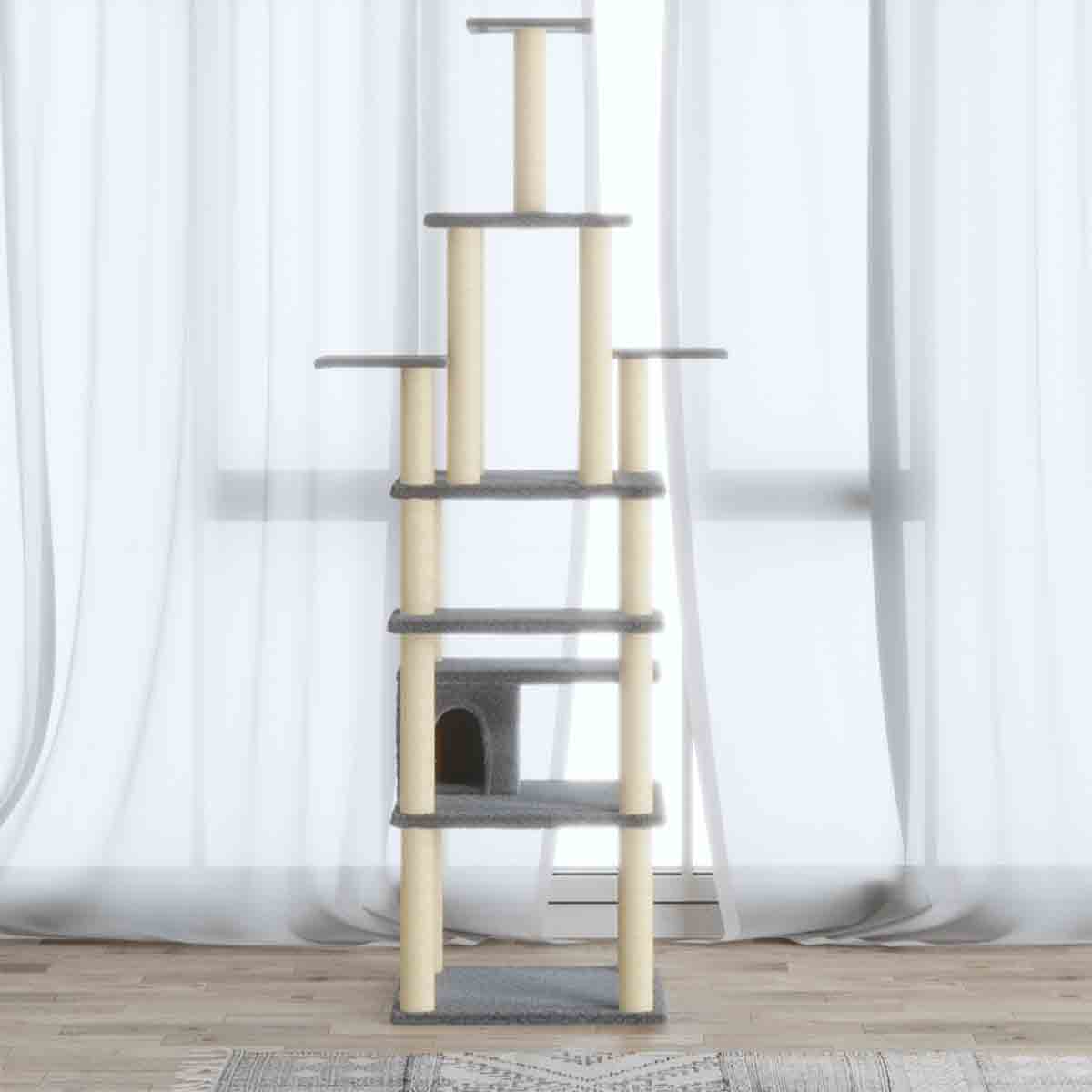 VidaXL Cat Tree with Sisal Scratching Posts Light Grey 183 cm