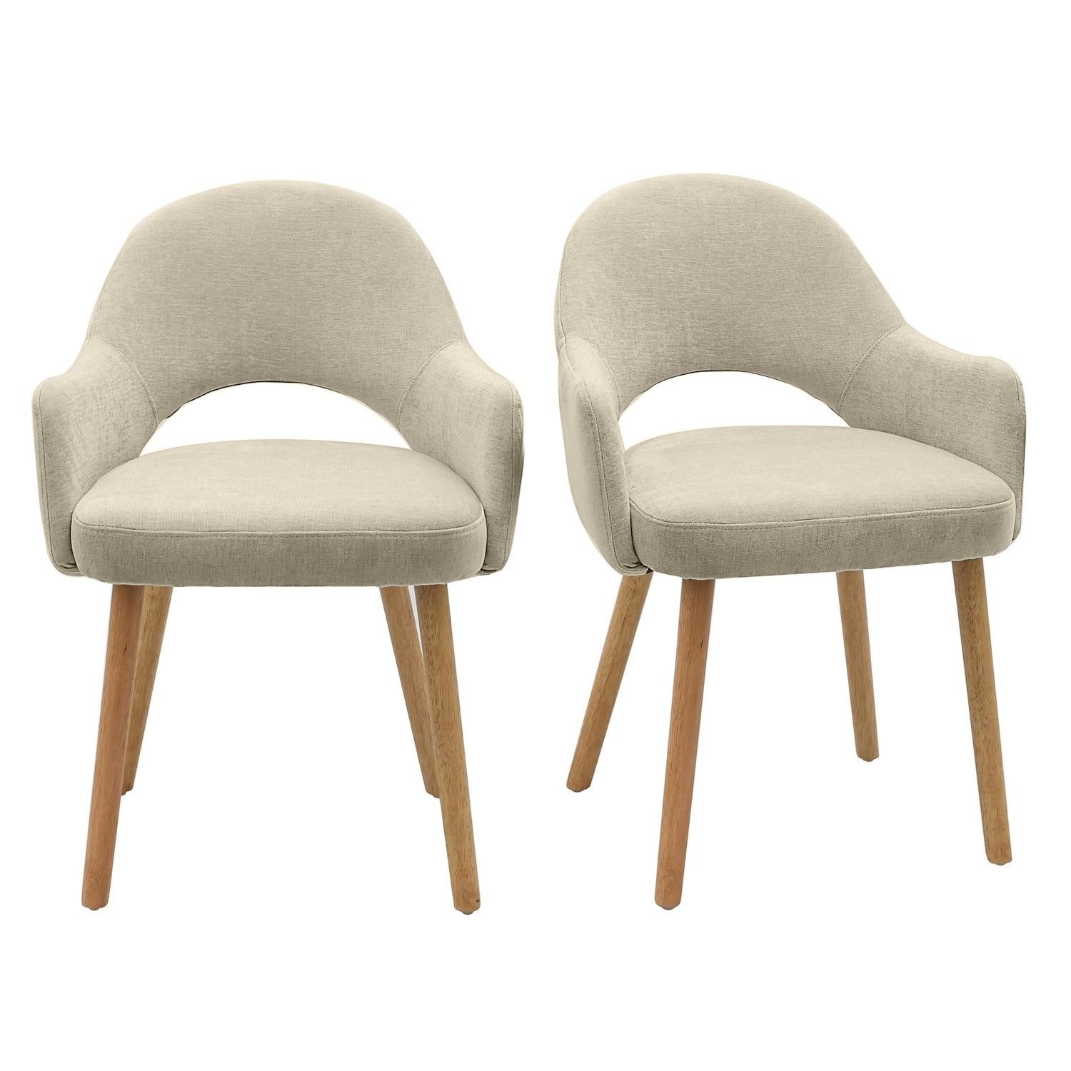Colbie Set of 2 Beige Fabric Dining Chairs with Oak Legs -