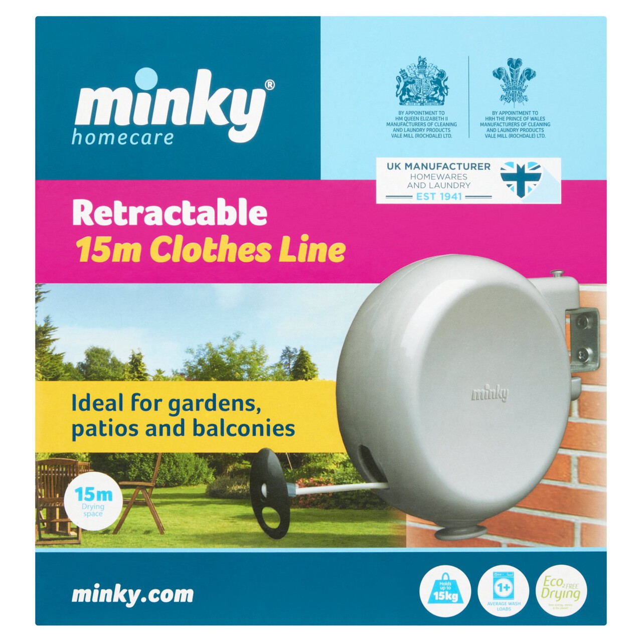 Minky 15m  Retractable Reel Outdoor Washing Line