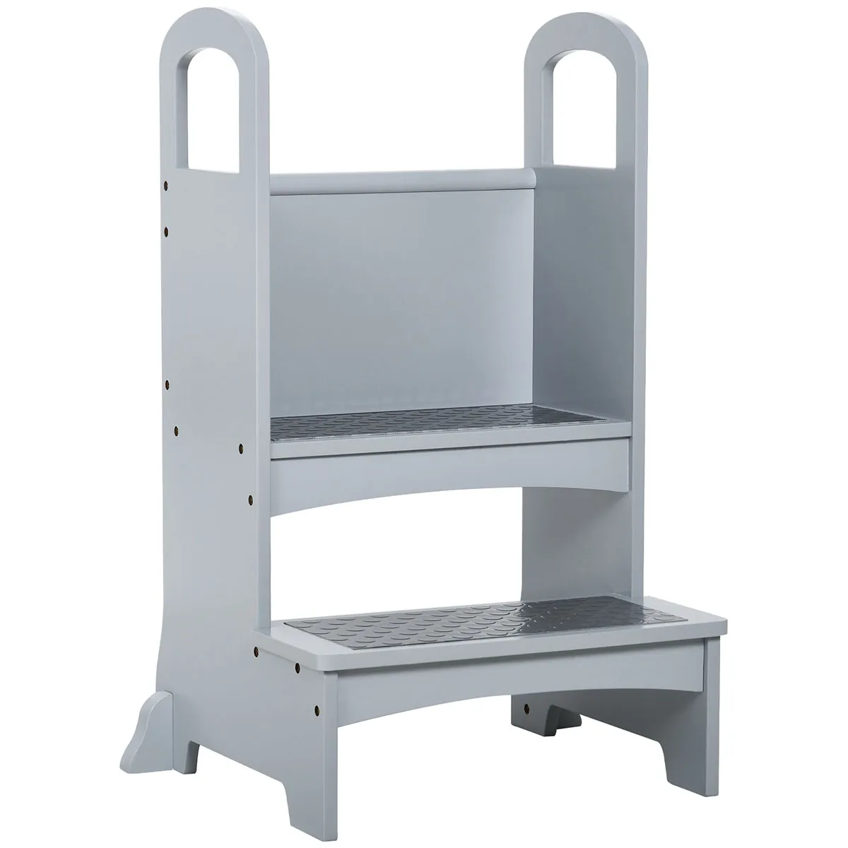 Kids Wooden Two Step Stool Mini Ladder Non Slip Panels Grey